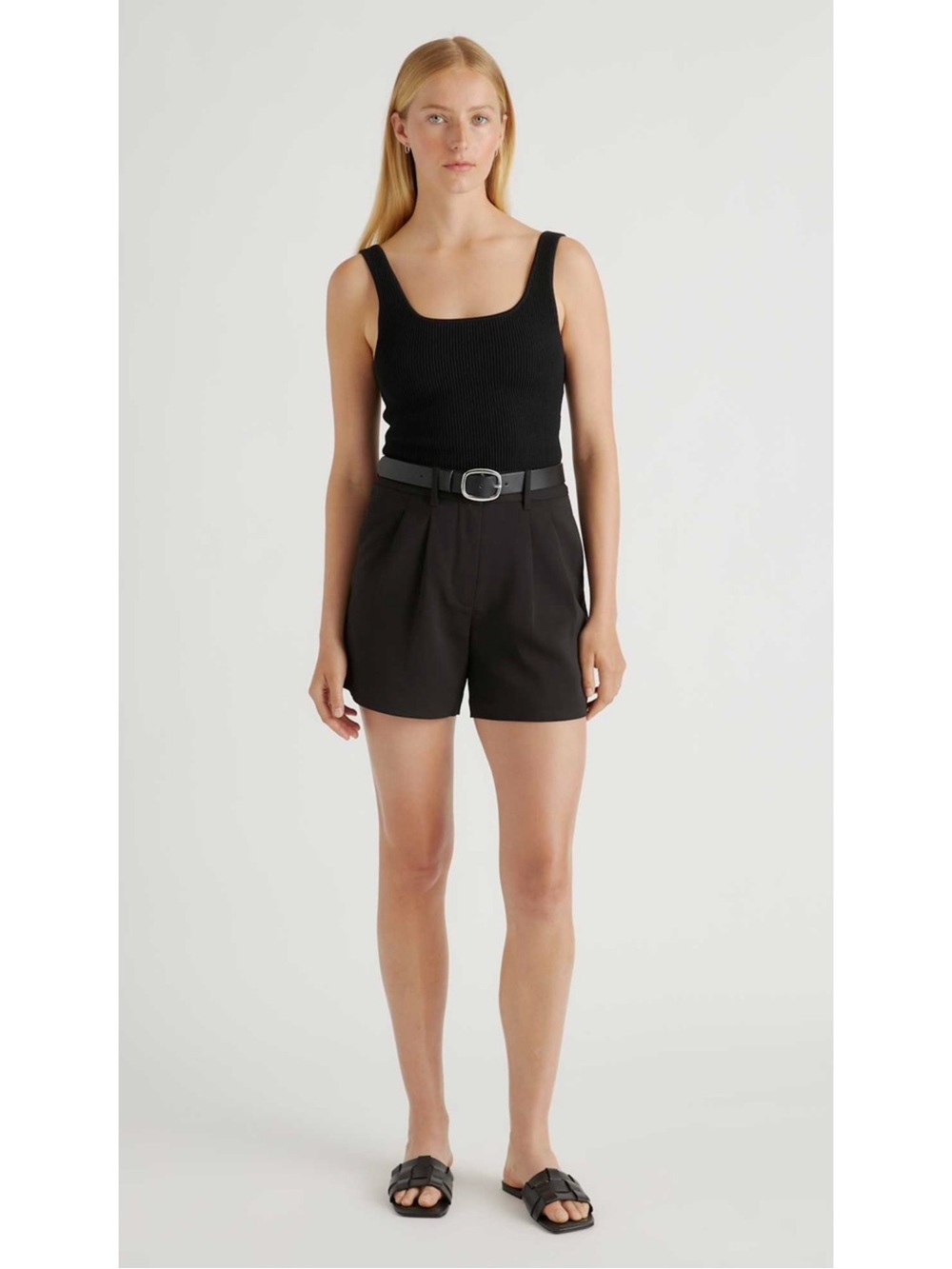 NWT Quince Stretch Crepe Pleated Short in Black - Size 16
